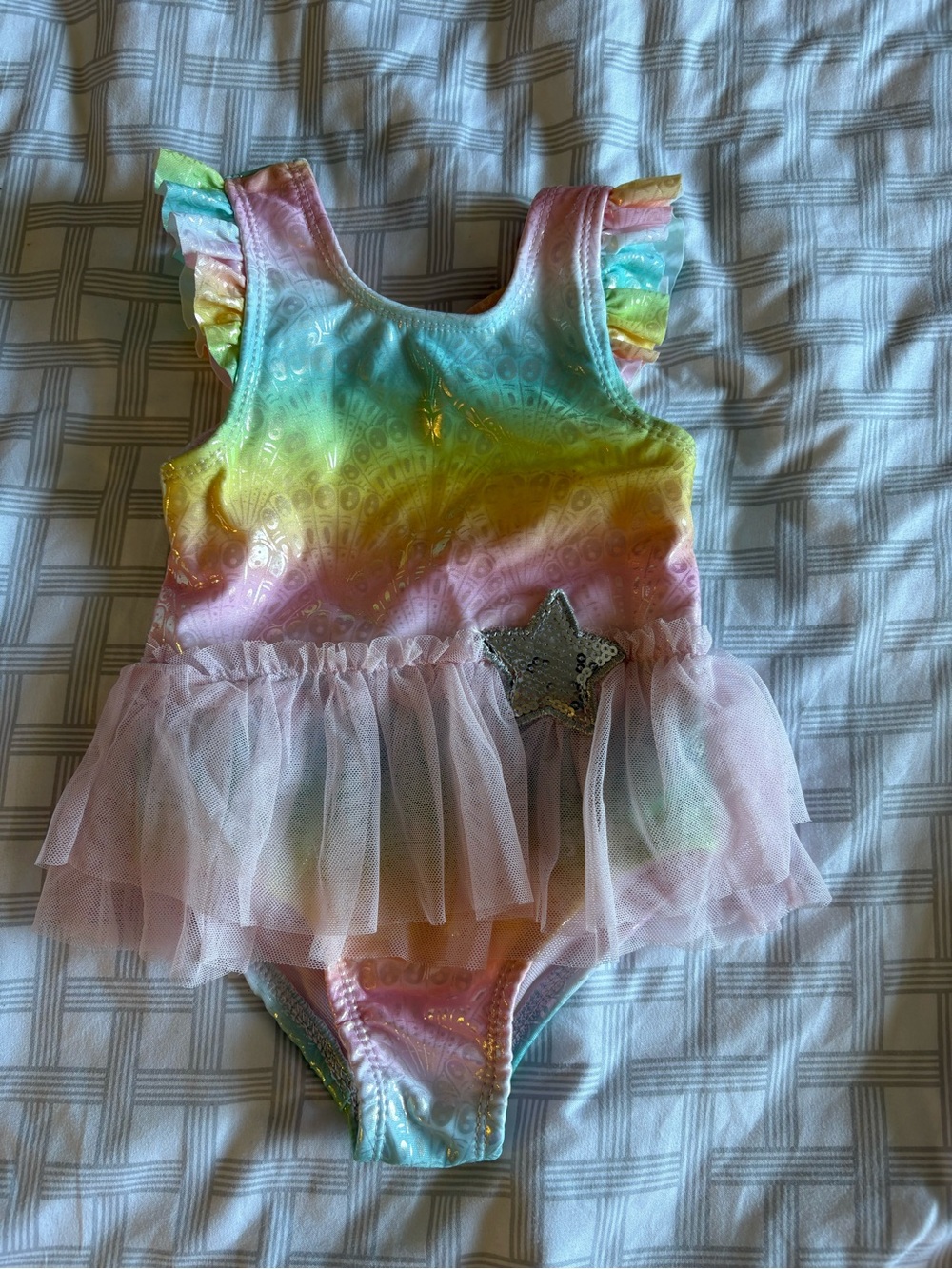 Girls Rainbow Tulle One-Piece Swimsuit with Star Accent